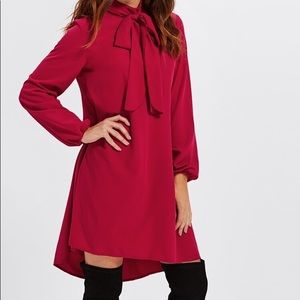 SHEIN Bow Tie Neck Dip Hem Swing Dress